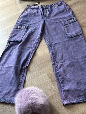 Source Unknown Purple High-Rise Cargo Jeans